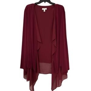 Susan Graver Liquid Knit Open Front Waterfall Cardigan Chiffon Accents Size 5X